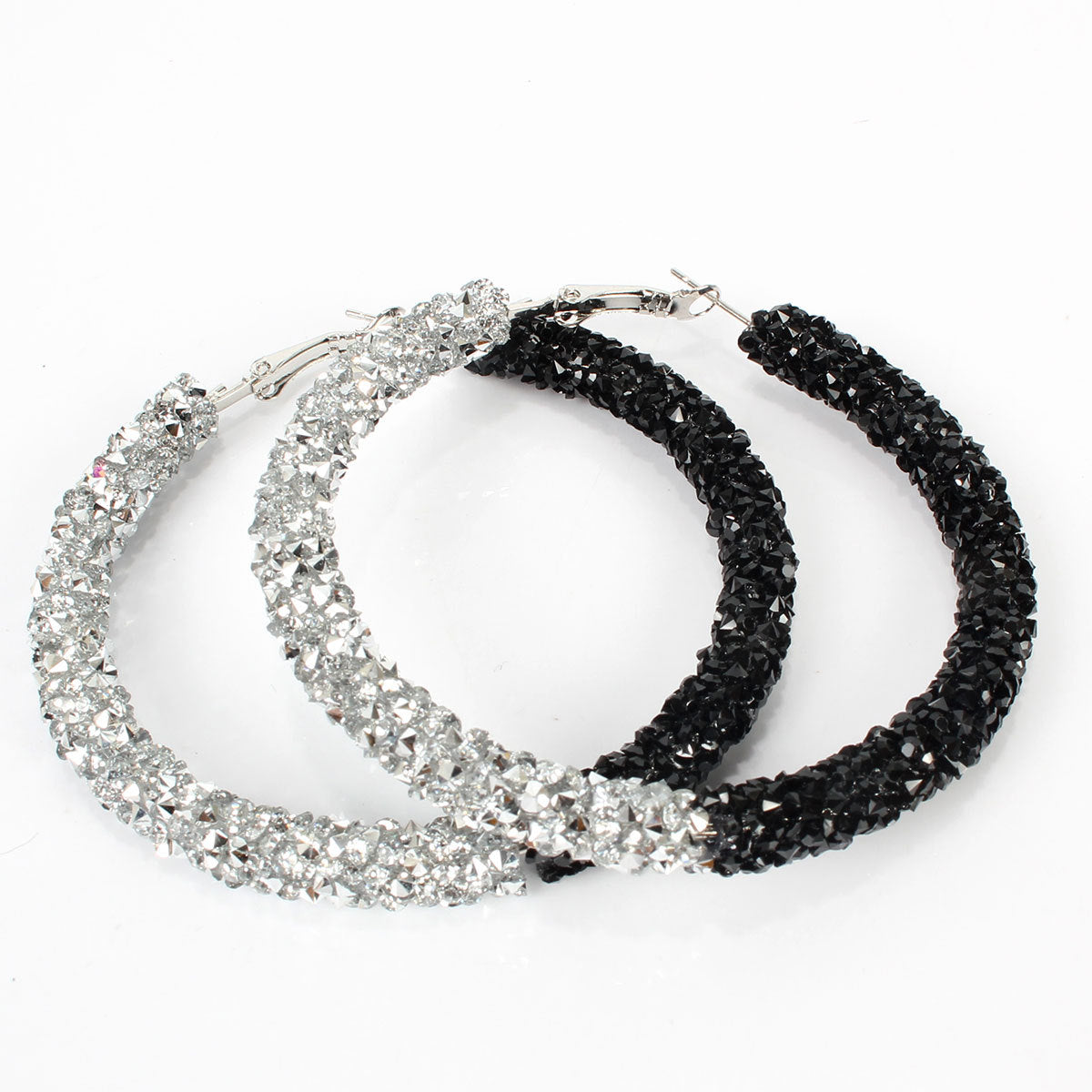 Korean Fashion Earrings Female Exaggerated Large Circle Micro Diamond Two Color Mix And Match Earrings Hoop Earrings