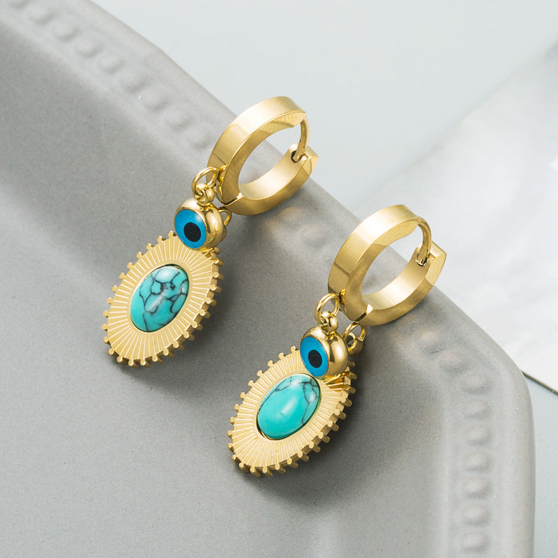 Trend Titanium Steel Dripping Oil Turquoise Earrings Female Devil's Eye Personality Earrings Stainless Steel Earrings