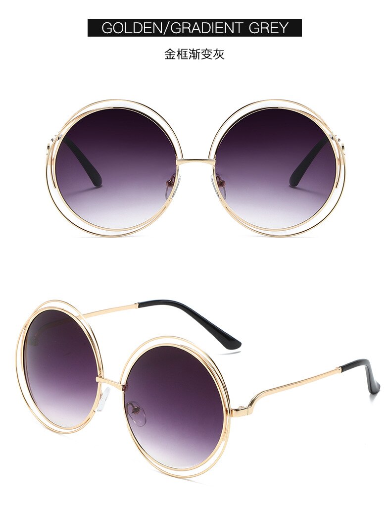 New Round Oversized Sunglasses Women Brand Designer Big Circle Gradient Mirror Sun Glasses Female Metal Frame Cool Eyewear