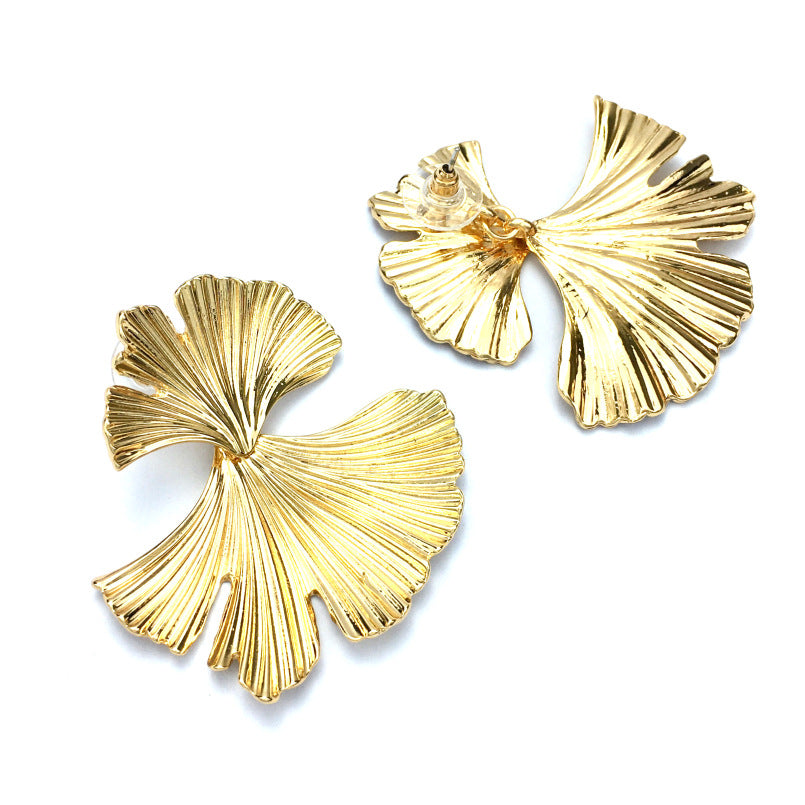 Metal Flower Stud Earrings Retro Fashion Creative Ginkgo Leaf Earrings