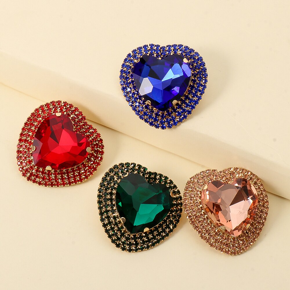 Baroque Full Stone Crystal Metal Multicolored Stud Earrings Heart Shape Wedding Earrings for Women Trend Pendant