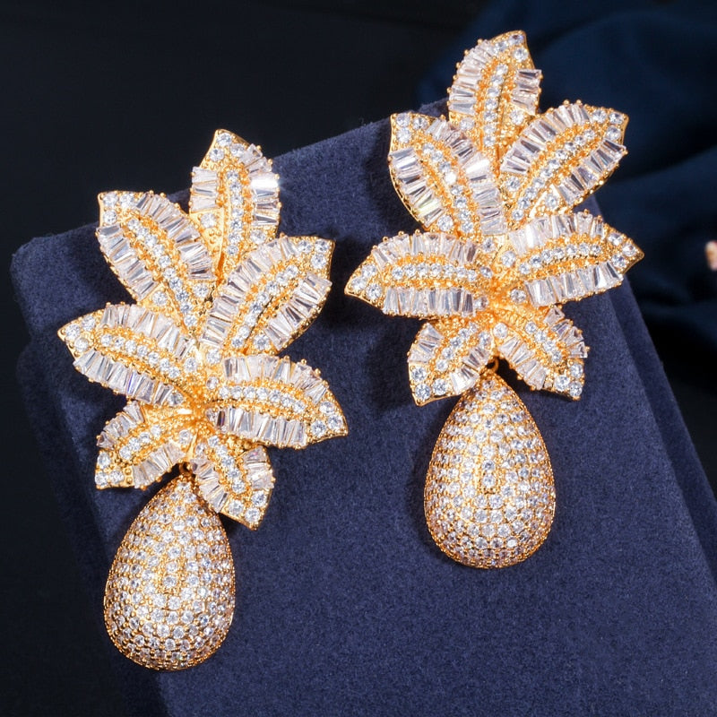 S925 Silver Needle Atmospheric Ladder Cubic Zircon Three-Color Electroplating Earrings Tropical Pineapple Large Earrings