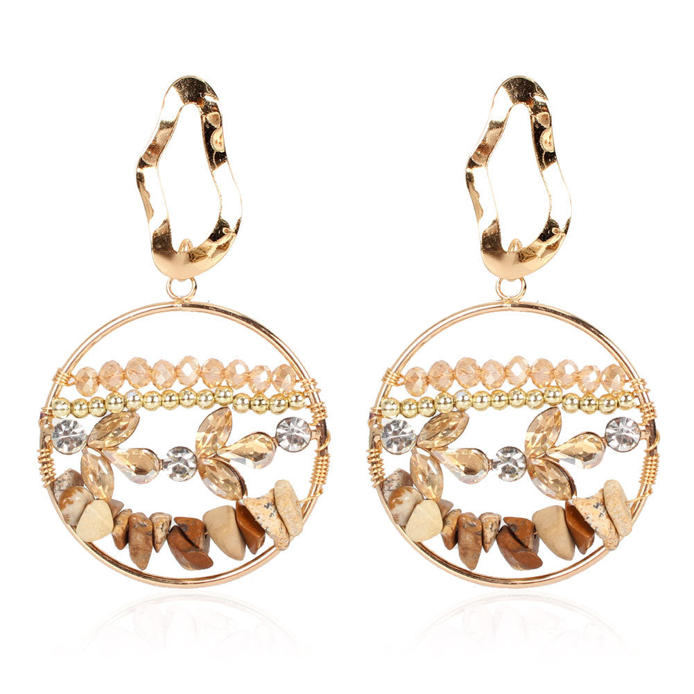 Alloy Irregular Earrings Color Crystal Rice Beads Round Earrings Creative Earrings Female