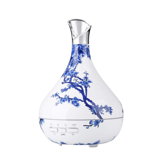 Blue and White Porcelain Essential Oil Diffuser 300ml Air Humidifier 7Color LED Light Aroma Diffuser Aromatherapy Mist Maker