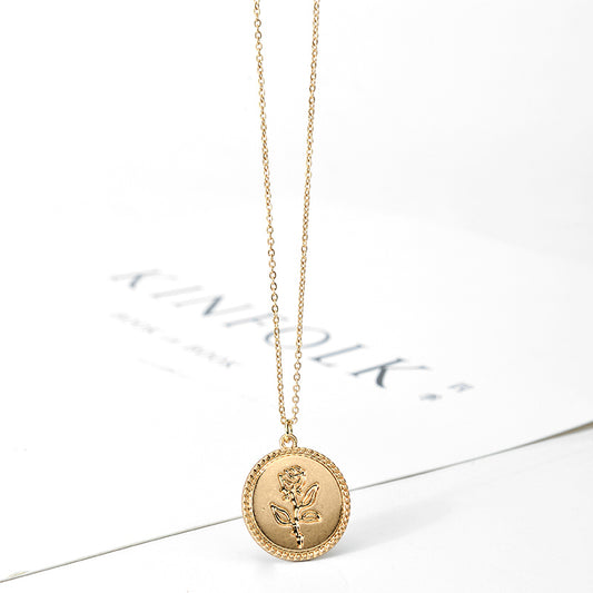 Fine Gold Chain Rose Flower Pendant Necklace