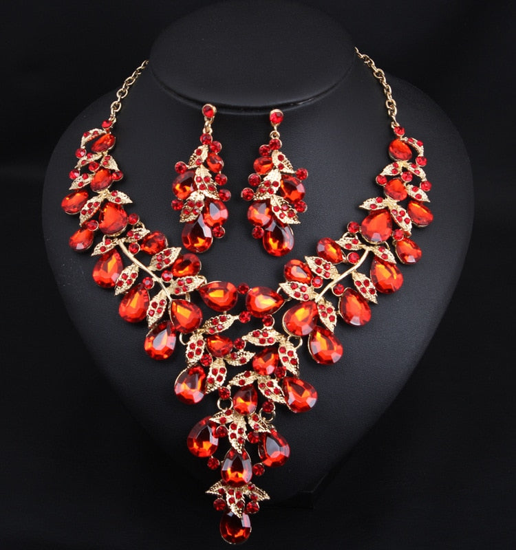 Exaggerated Rhinestone Necklace Earring Set Women's Dress Party Accessories