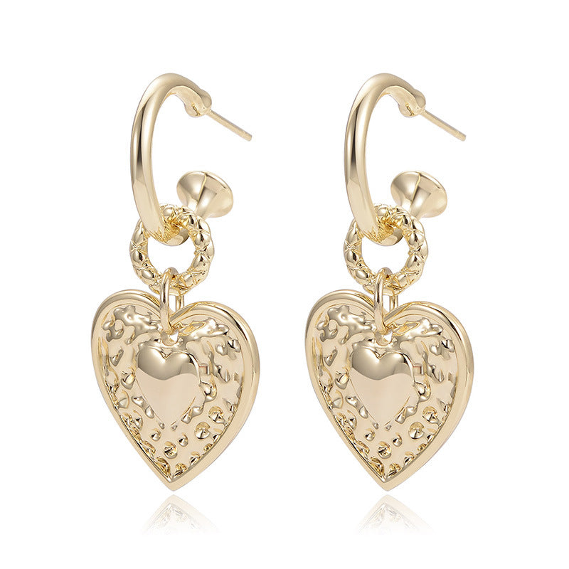 Fashion heart-shaped pendant metal texture design simple and versatile retro French temperament personality female earrings