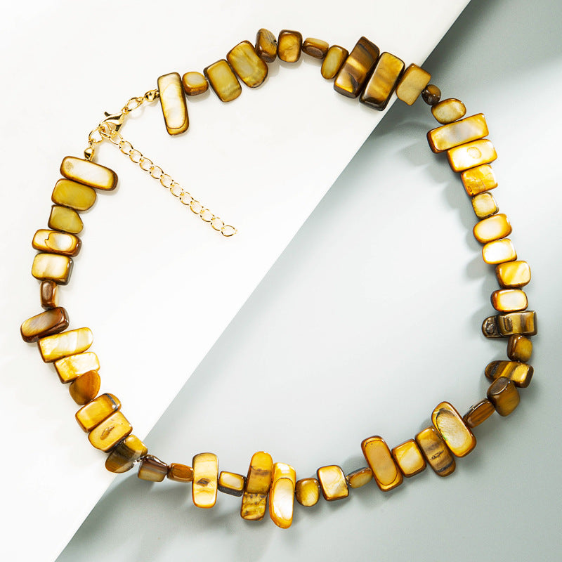 Retro Ethnic Style Personality Geometric Colorful Dyed Shell Hand-Beaded Necklace Necklace Accessories