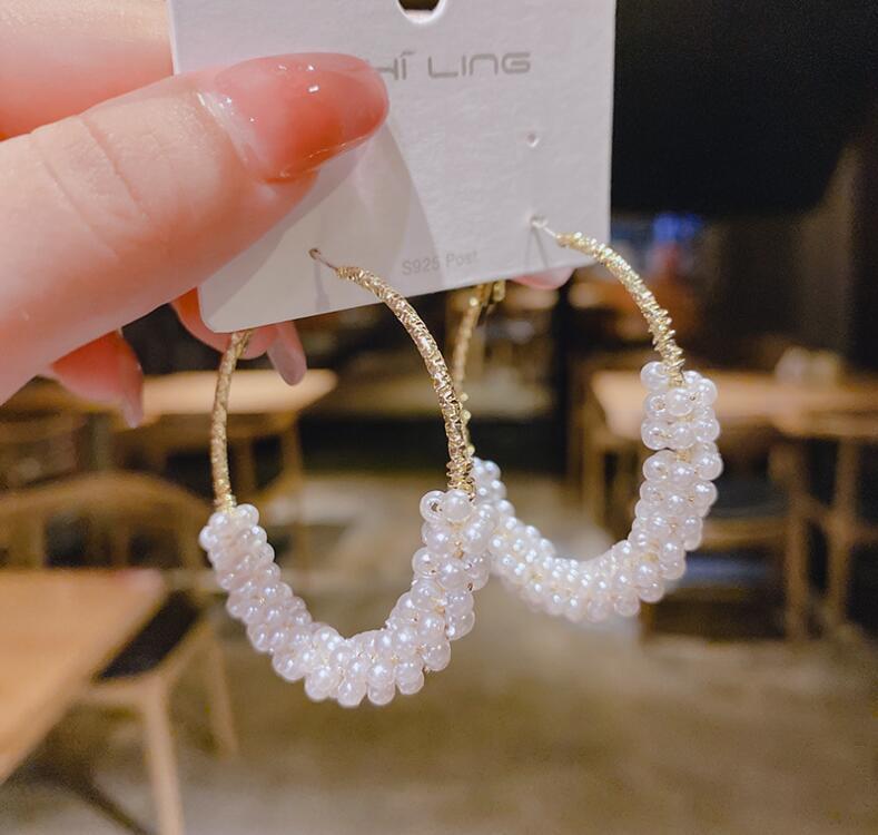 Exaggerated Hoop Earrings Female Pearl High-Quality Temperament Earrings Retro Fashion Tassel Earrings