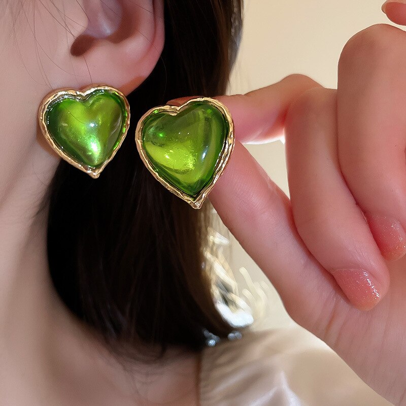 Trendy New Luxurious Crystal Resin Love Heart Drop Earrings for Women Bowknot Korea Style Fashion Pendientes Jewelry Gift