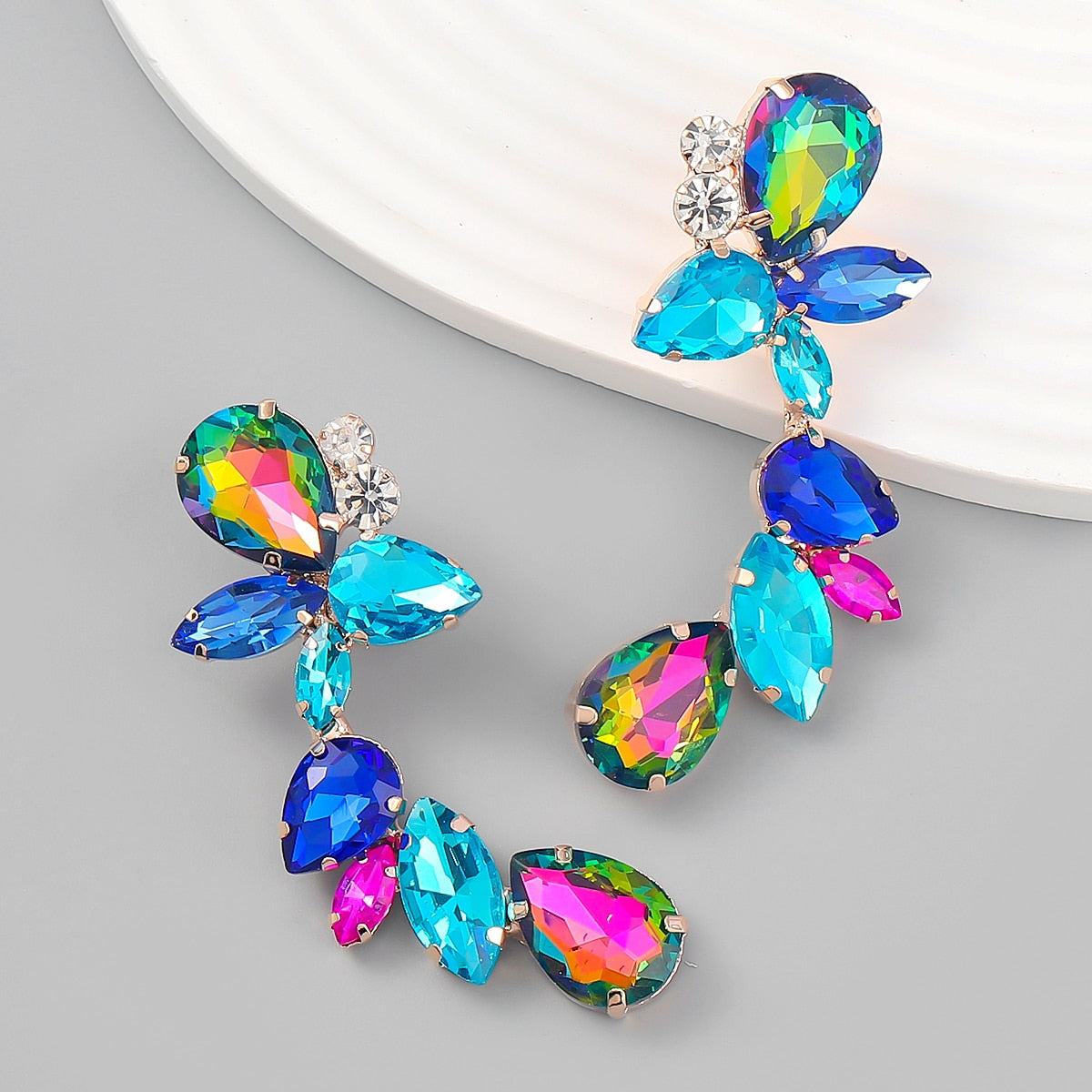 Trend Rhinestone Earrings Floral Dangle Women's Earrings Dinner Wedding Accessories Fashion Statement Jewelry