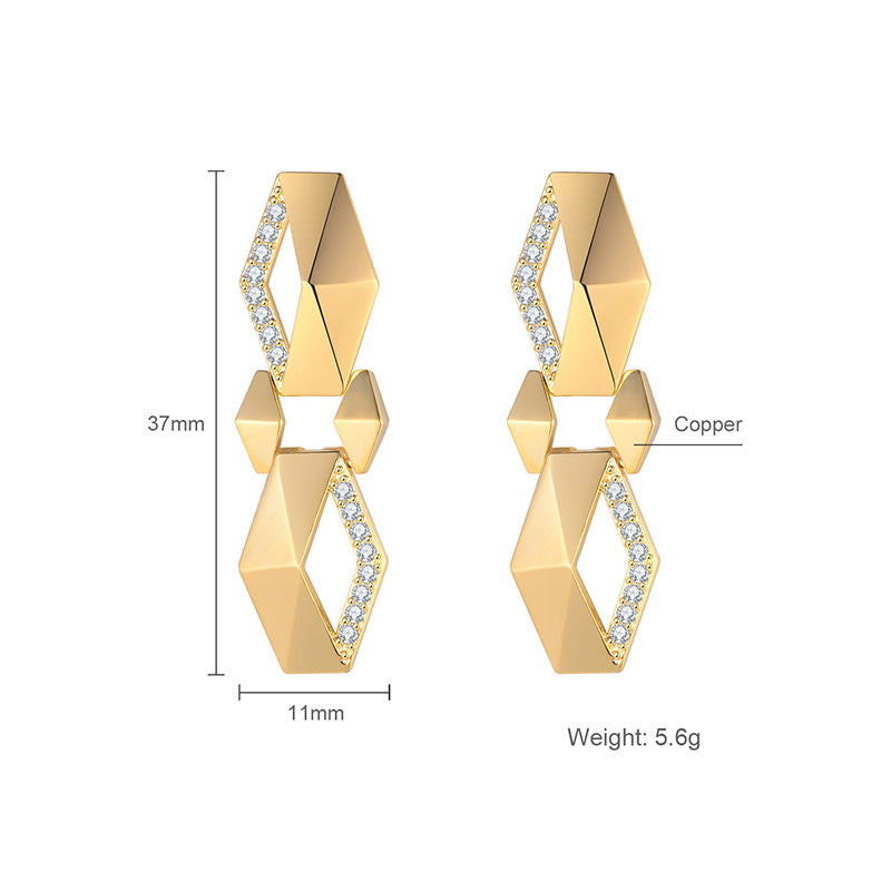 Designer new earrings Simple trend irregular earrings Personality inlaid zirconium earrings S925 silver needle earrings