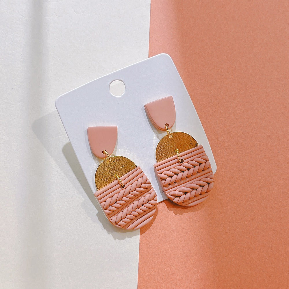 Soft Pottery Earrings, Earrings, Women's Striped Earrings, Geometric Polymer Clay Handmade Earrings