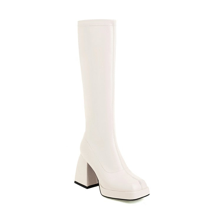Platform Chunky High Heel Sleeve Ladies Tall Boots