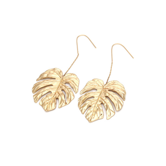 Vintage Alloy Long Leaf Earrings European and American Hollow Metal Leaf Earrings Women's Earrings