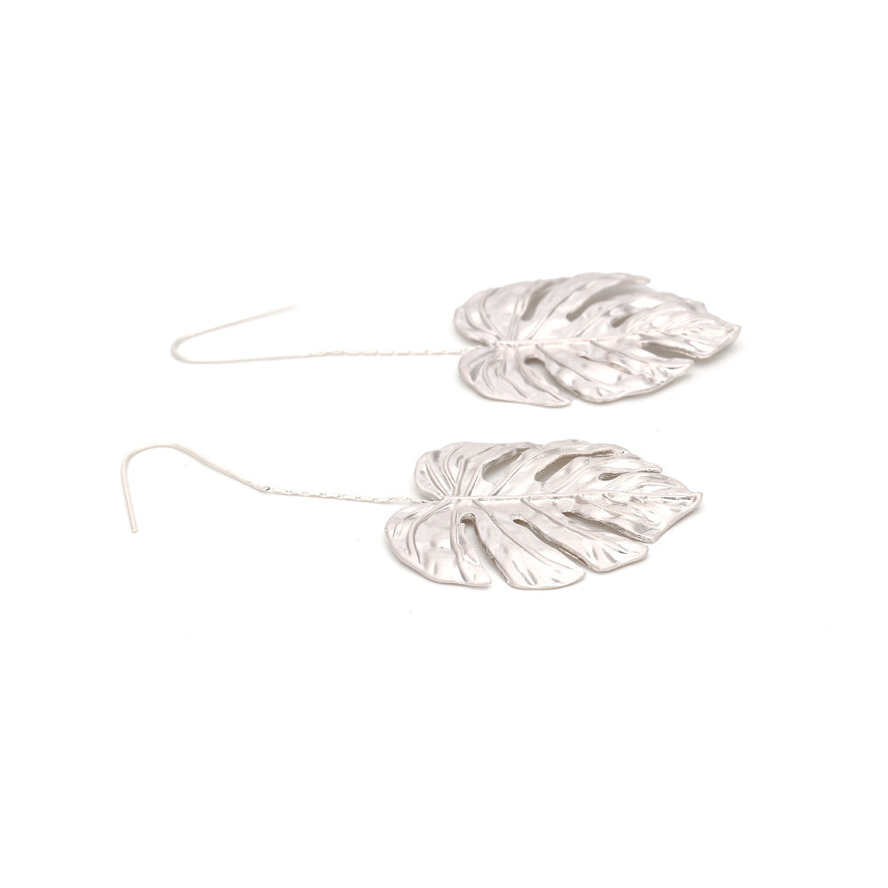 Vintage Alloy Long Leaf Earrings European and American Hollow Metal Leaf Earrings Women's Earrings