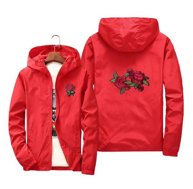 Rose Jacket Windbreaker Men And Women's Jacket New Fashion White And Black Roses Outwear Coat