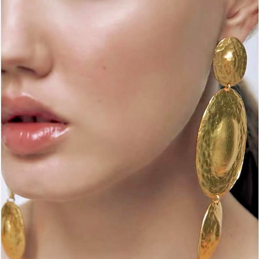 New Vintage Long Oval Gold Color Drop Earrings for Woman