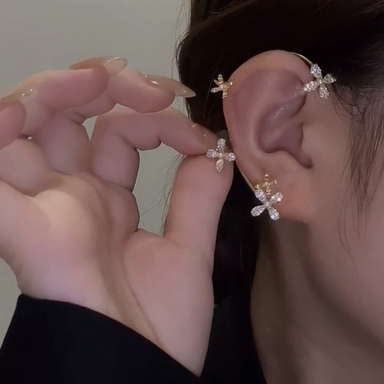 One Piece Korean Long Tassel Earrings Girls No Ear Piercing Full Pearl Big Clip Earrings For Women Gift Jewelry Ear Cuff