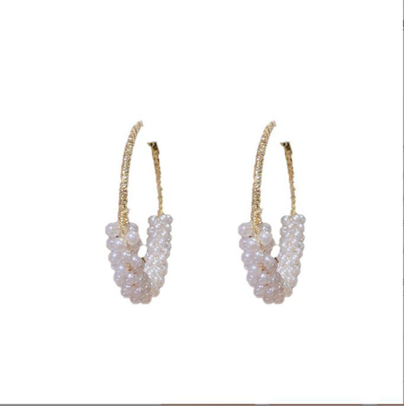 Exaggerated Hoop Earrings Female Pearl High-Quality Temperament Earrings Retro Fashion Tassel Earrings