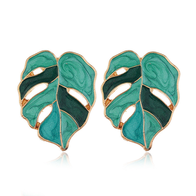 Ins Personality Exaggerated Personality Hollow Leaves Wild Earrings Female ZA Alloy Dripping Retro Earrings