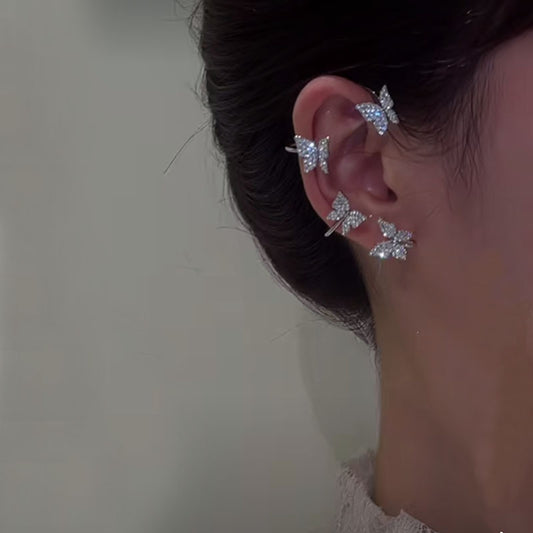 Flashing Diamond Butterfly Ear Clip Ear Hanging One Earrings Fairy High Sense Of Personality Earrings