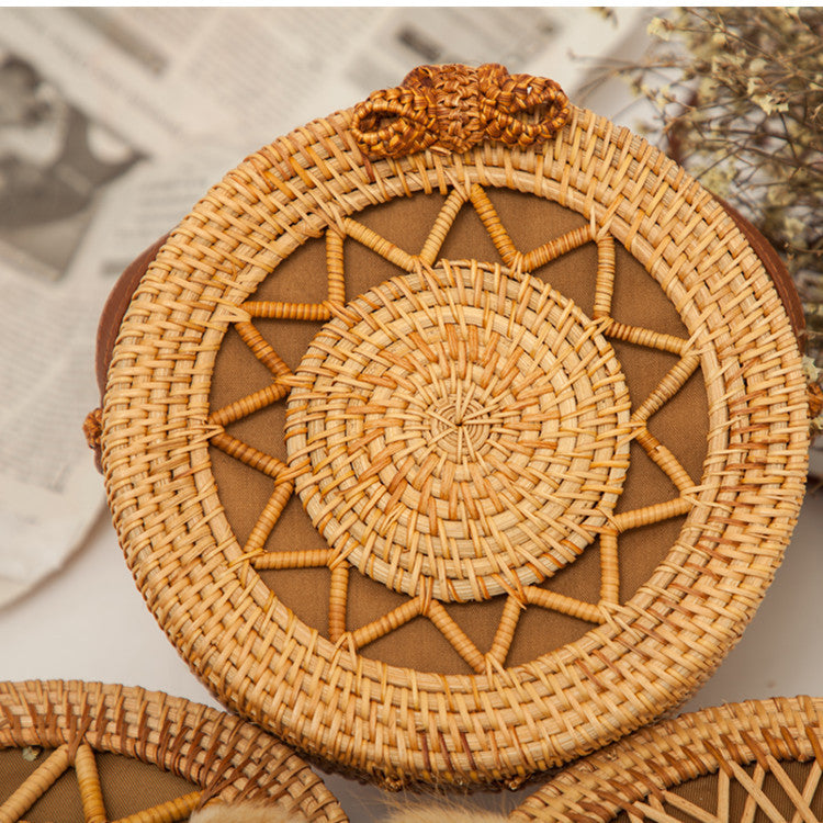 Woven Rattan Bag Round Straw Shoulder Bag Small Beach HandBags Women Summer Hollow Handmade Messenger Crossbody Bags