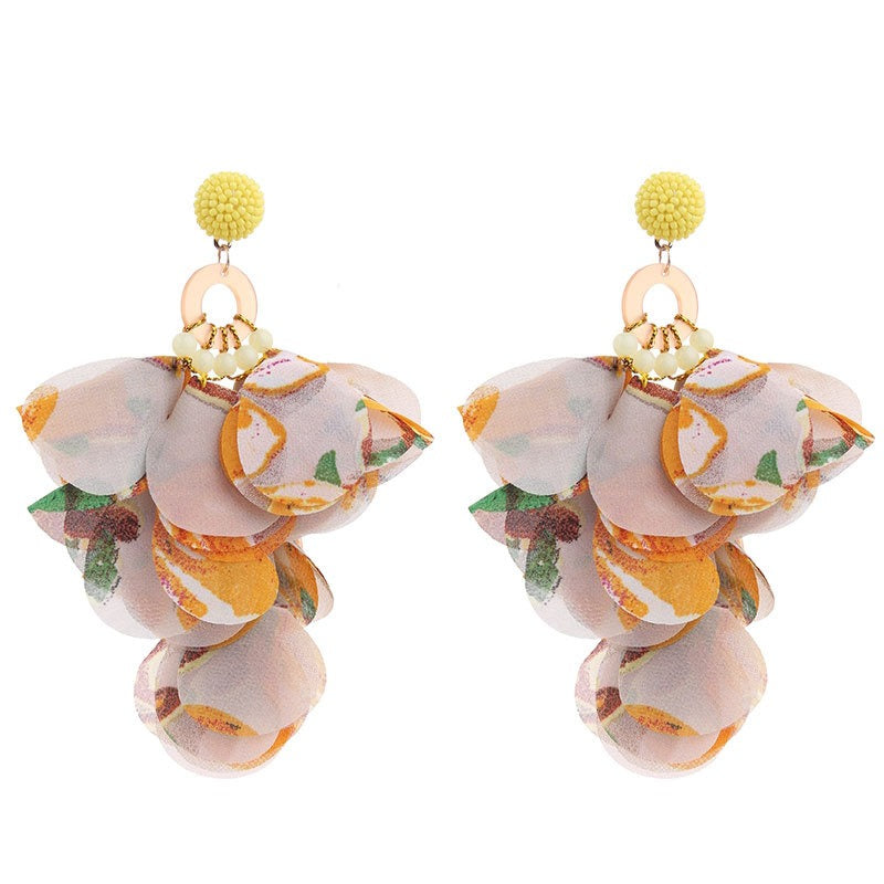 Handmade fabric floral earrings for women's long style earrings and earrings