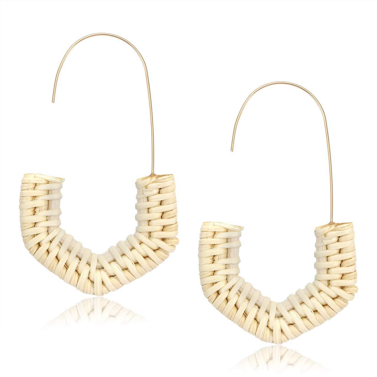 Rattan Earrings Handmade Wicker Woven Semi Hexagonal Earrings Light Earrings