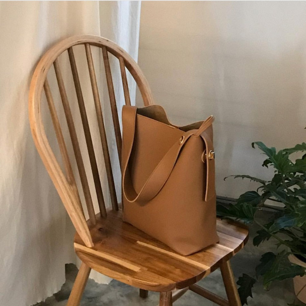 Fashion all-match bucket bag simple style pu leather one shoulder women's handbags female bag