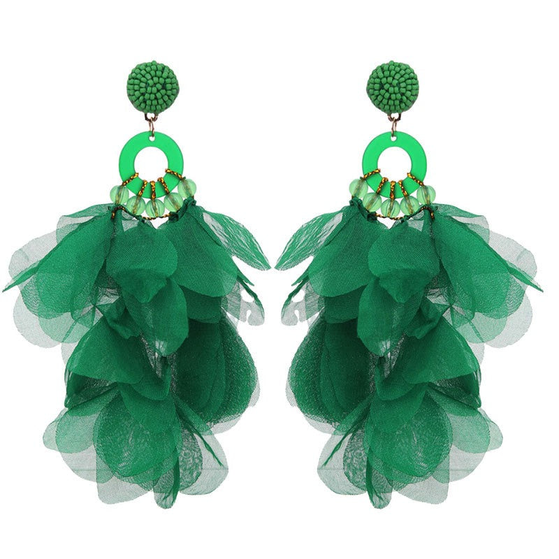 Handmade fabric floral earrings for women's long style earrings and earrings