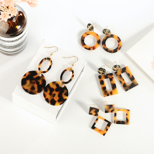 Leopard Acetate Earrings Personality Geometric Round Brown Acrylic Long Gangle Earrings