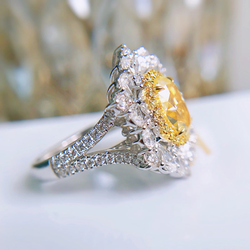 New Simulation Big Pigeon Egg Ring Imported Synthetic Ascher Yellow Diamond Colorful Jewelry