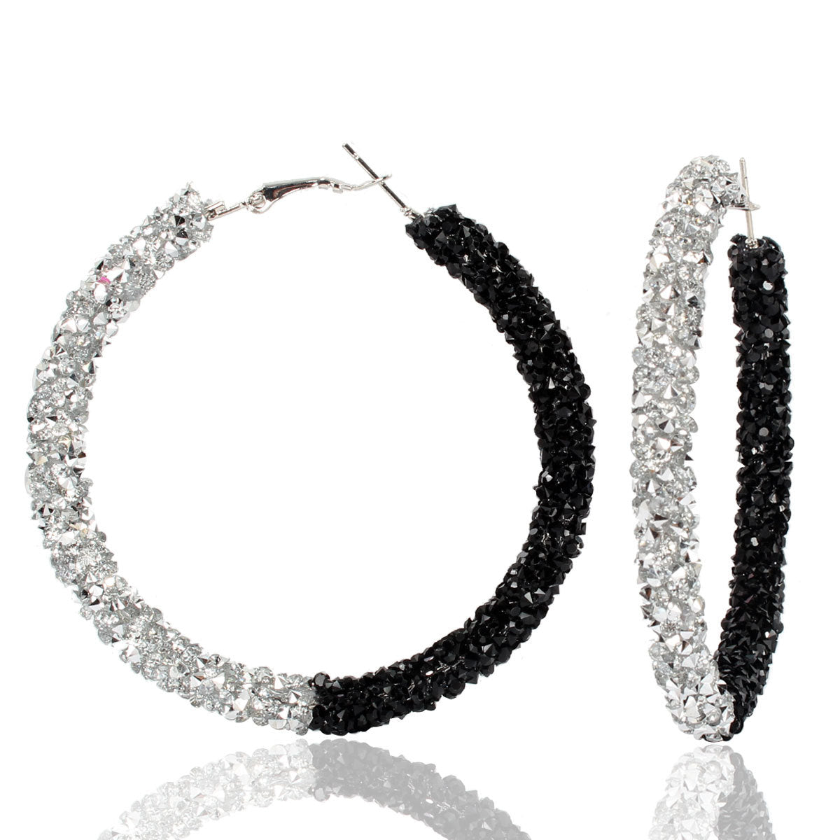 Korean Fashion Earrings Female Exaggerated Large Circle Micro Diamond Two Color Mix And Match Earrings Hoop Earrings
