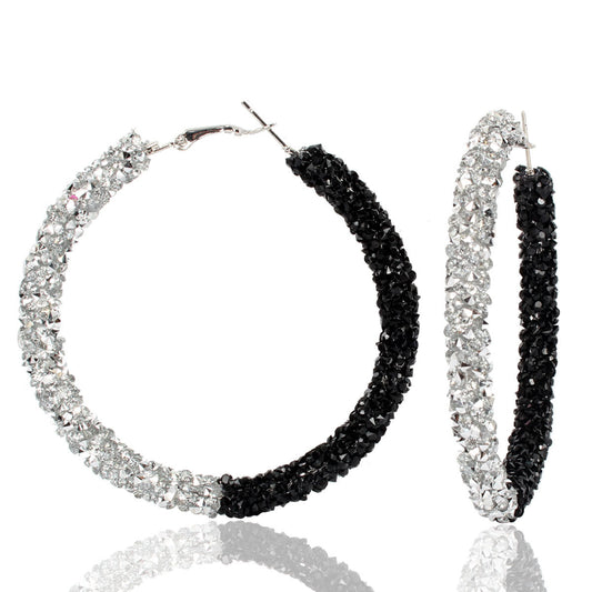 Korean Fashion Earrings Female Exaggerated Large Circle Micro Diamond Two Color Mix And Match Earrings Hoop Earrings
