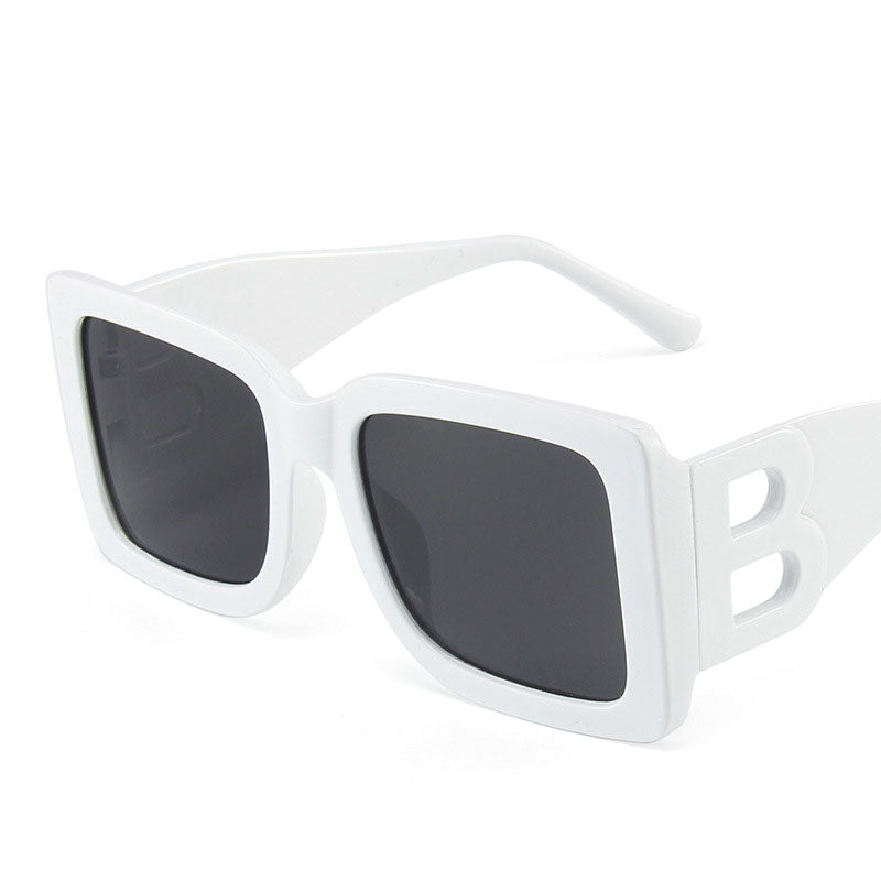 New Personality Modern Style Sunglasses Temples Hollow B-Shaped Sunglasses Women's Large Frame Square Glasses