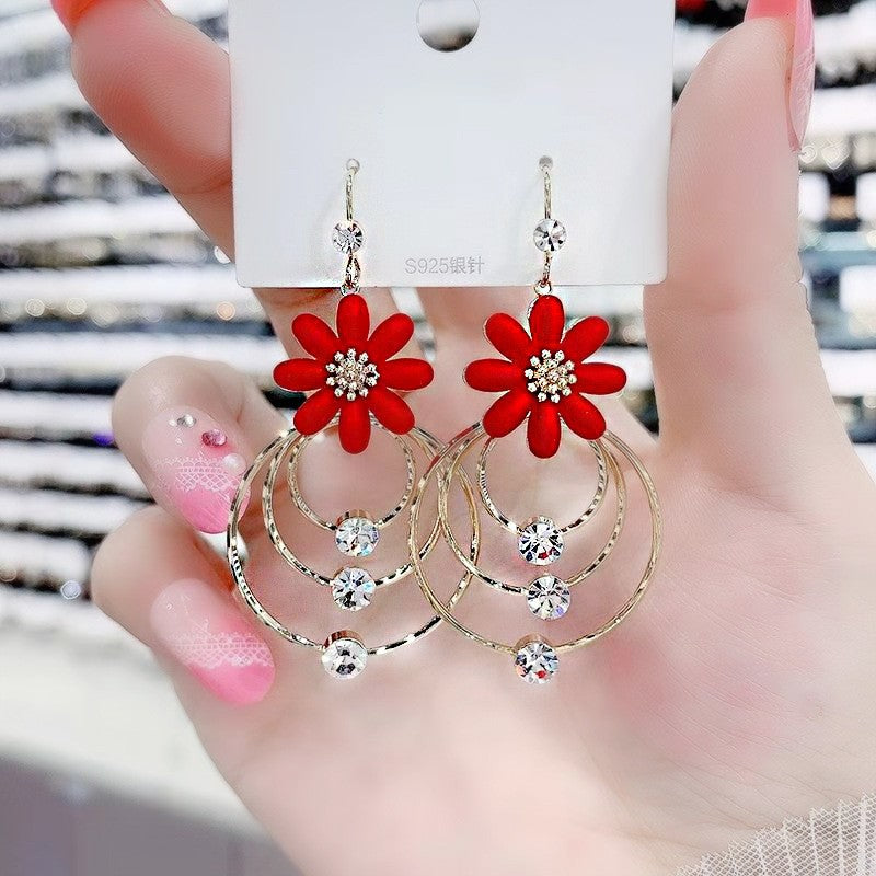 New Flower Blooming Rich Petal Earrings Fashion Temperament Long Earrings Net Red Fashion Trendy Earrings