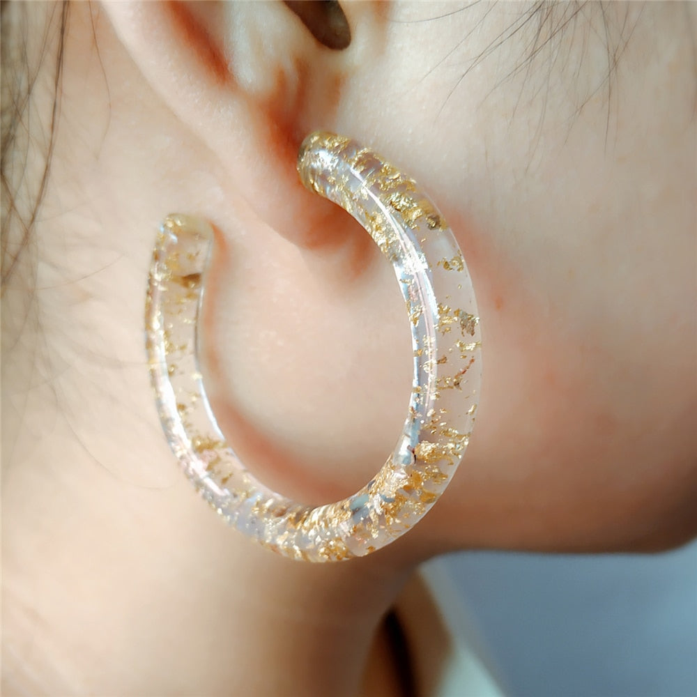 Retro Minimalist Style Tin Foil Clear Acrylic Hoop Earrings