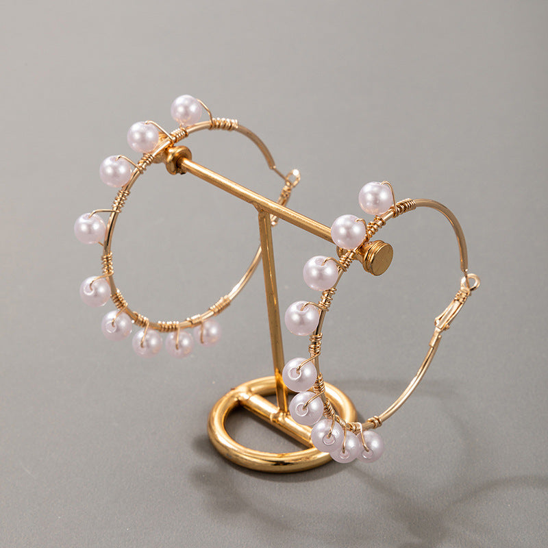 Light Luxury Fashion Earrings Pearl Inlaid Earrings Simple Geometric Earrings