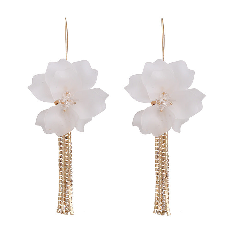 Ins Exaggerated Earrings Popular Floral Acrylic Long Flower Tassel Earrings Ear Hook Earrings