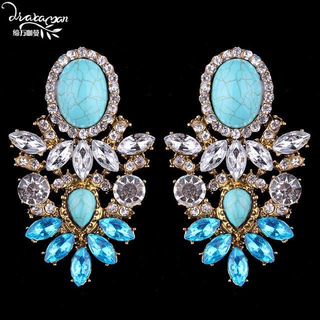 Dvacaman Brand Trendy Big Crystal Statement Earrings Wedding Drop Earrings Women Party Hanging Earrings Jewelry Wholesale