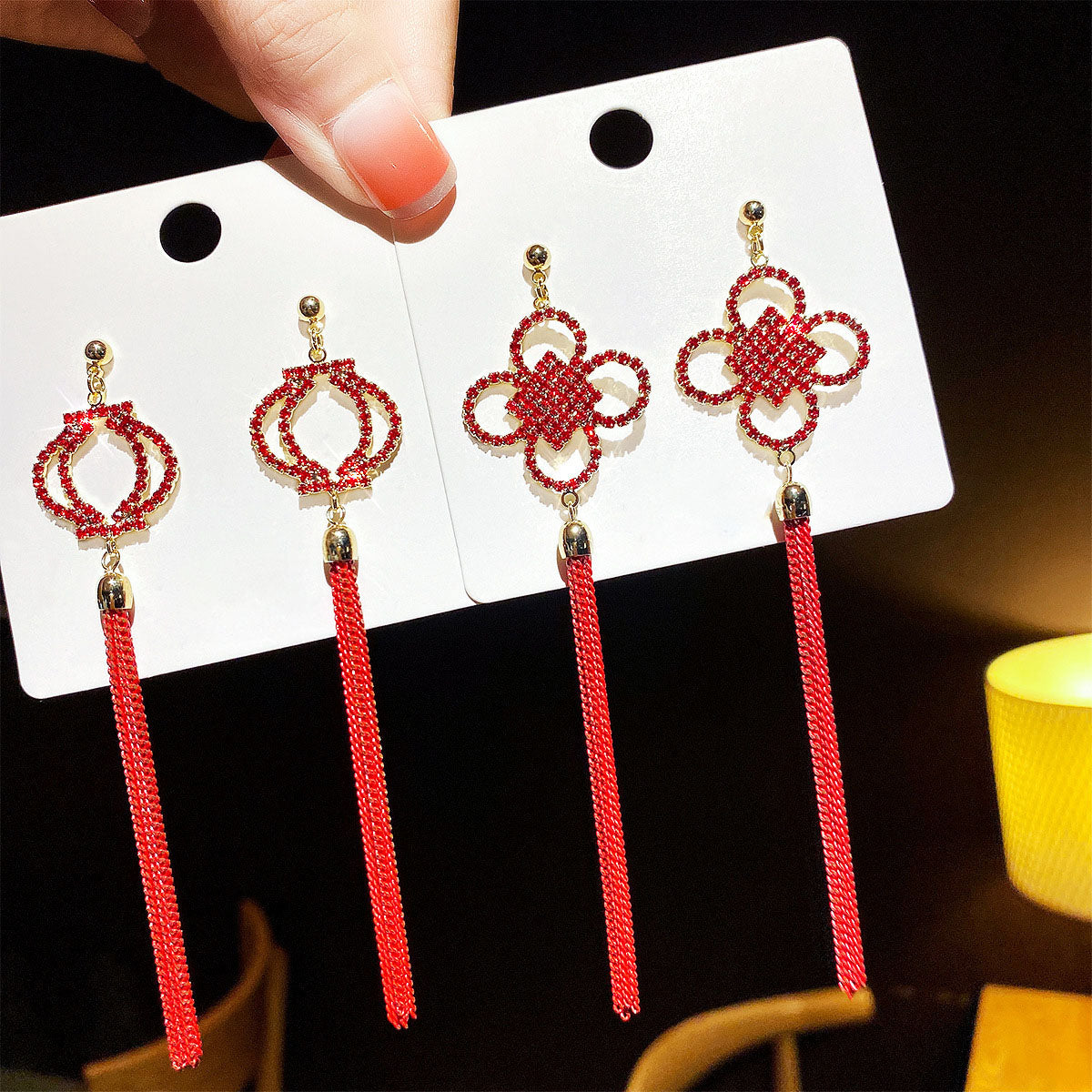 Chinese Style Retro Red Earrings Bride Festive New Year Earrings New Chinese Knot Blessing Word Earrings
