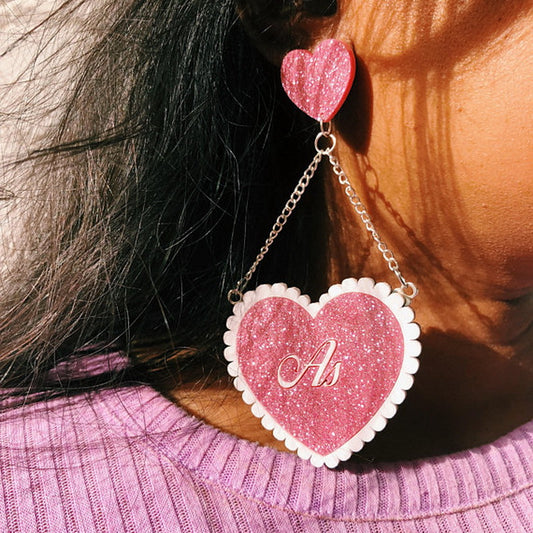 Trendy Jewelry Acrylic Heart Tassel Earrings for Womens Pendientes Pink Glitter Long Drop Earring