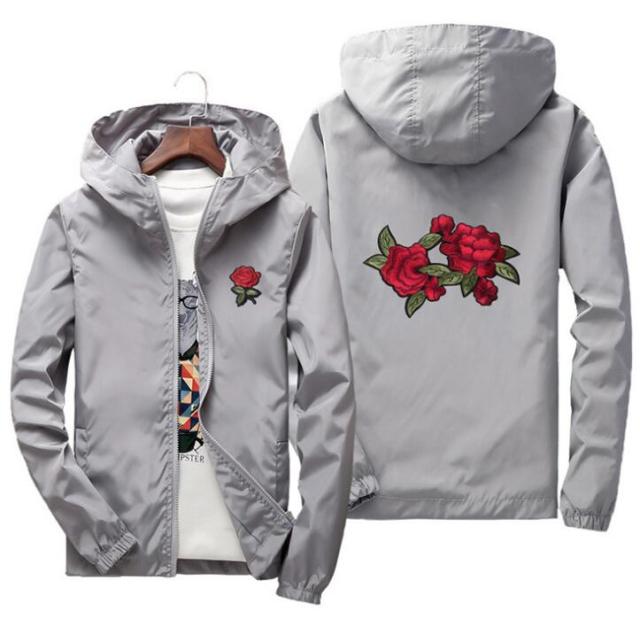 Rose Jacket Windbreaker Men And Women's Jacket New Fashion White And Black Roses Outwear Coat