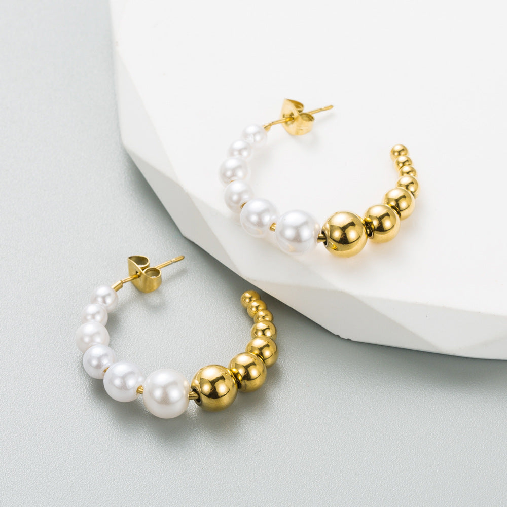 Trendy Titanium Steel Earrings Ins Fashion Gold Luxury Creative Handbag Temperament Pearl Earrings