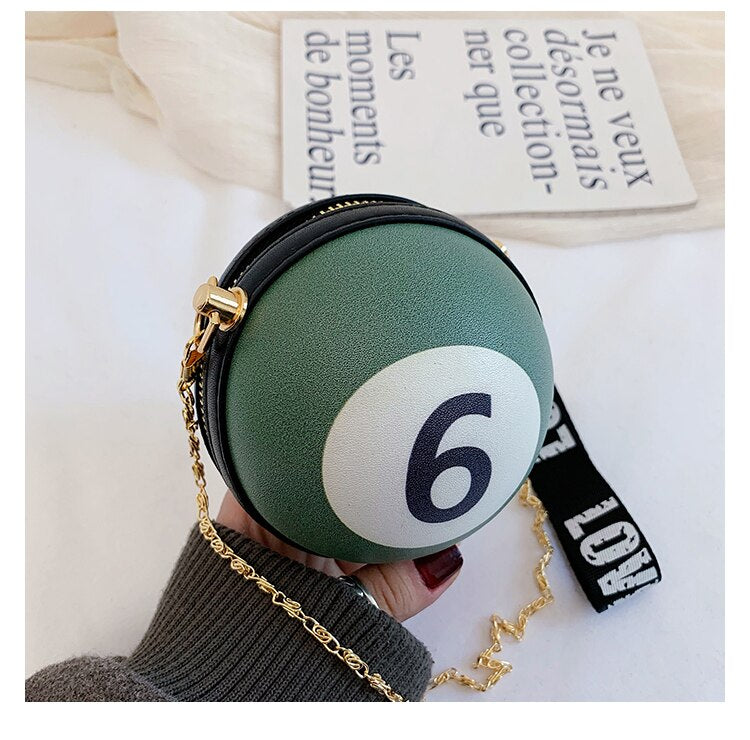 Novel Billiard Digital Round Girls Shoulder Chain Bag Purses and Handbags Crossbody Mini Bag Women Clutch Bag Totes Leather Bag