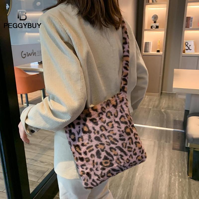 HOT Leopard Plush Shoulder Bags for Women's Autumn And Winter Fashion ladies Vintage Handbags women Large Capacity Messenger Bag
