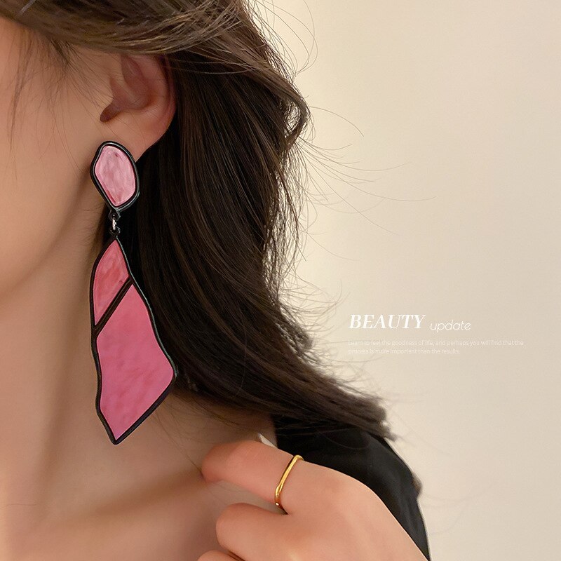 Minar Korean Trendy Pink Blue Color Arcylic Dangle Earrings for Women Irregular Geometric Hanging Earring Party Jewelry