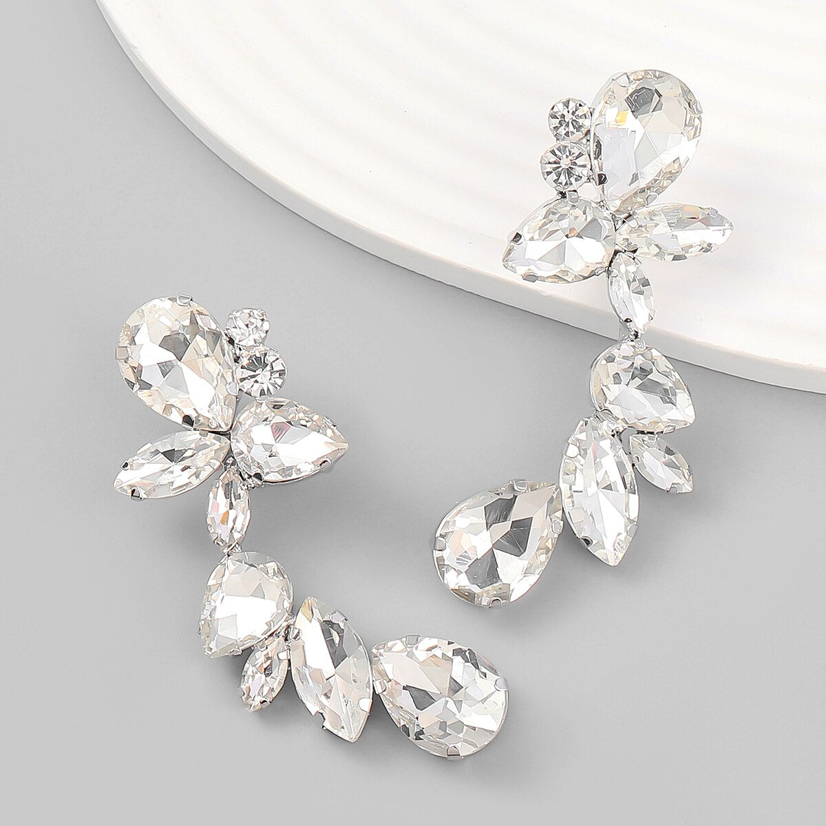 Trend Rhinestone Earrings Floral Dangle Women's Earrings Dinner Wedding Accessories Fashion Statement Jewelry