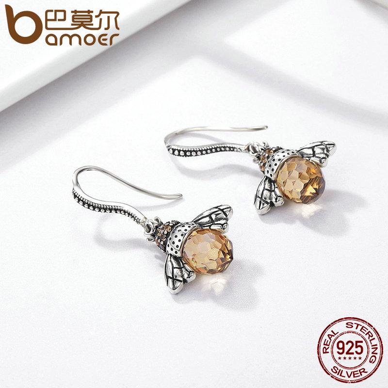 BAMOER 925 Sterling Silver Lovely Orange Bee Animal Drop Earrings SCE149